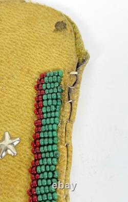 Early Native American Plains-Style Beaded Leather Pouch Fringe 1920s-40s