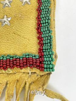 Early Native American Plains-Style Beaded Leather Pouch Fringe 1920s-40s