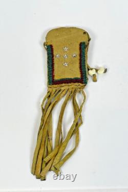 Early Native American Plains-Style Beaded Leather Pouch Fringe 1920s-40s
