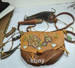 Elaborate Vintage Used Hand Made Native American Beaded Fighters Bag & Extras