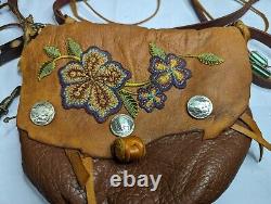 Elaborate Vintage Used Hand Made Native American Beaded Fighters Bag & Extras