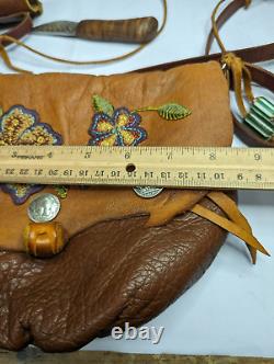 Elaborate Vintage Used Hand Made Native American Beaded Fighters Bag & Extras