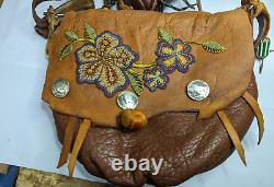 Elaborate Vintage Used Hand Made Native American Beaded Fighters Bag & Extras