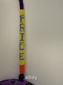 End of the Trails, Handmade Native American Beaded, Painted Medallion Necklace
