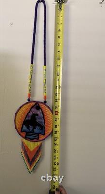 End of the Trails, Handmade Native American Beaded, Painted Medallion Necklace