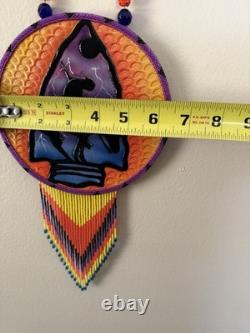 End of the Trails, Handmade Native American Beaded, Painted Medallion Necklace