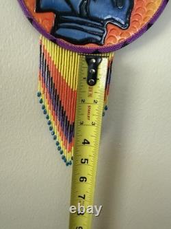 End of the Trails, Handmade Native American Beaded, Painted Medallion Necklace