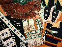 Entire Vintage Plains Man's Beaded On Wool & Calico Ceremonial Outfit, 22 Pieces