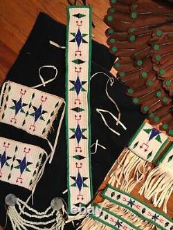 Entire Vintage Plains Man's Beaded On Wool & Calico Ceremonial Outfit, 22 Pieces