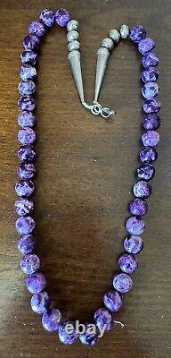 Estate Native American Sterling Purple Charoite Bead Necklace