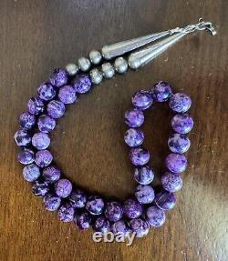 Estate Native American Sterling Purple Charoite Bead Necklace