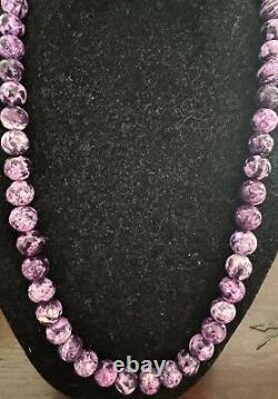 Estate Native American Sterling Purple Charoite Bead Necklace