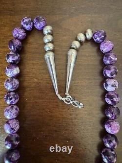 Estate Native American Sterling Purple Charoite Bead Necklace