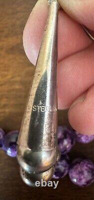 Estate Native American Sterling Purple Charoite Bead Necklace
