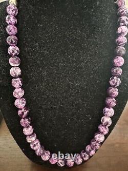 Estate Native American Sterling Purple Charoite Bead Necklace