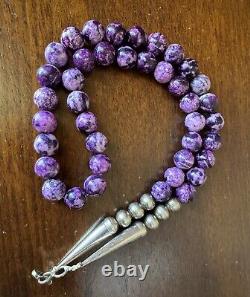 Estate Native American Sterling Purple Charoite Bead Necklace