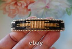 Etkie Navajo Indian Seed Beadwork Native Beaded Cuff Bracelet Leather 7-1/2