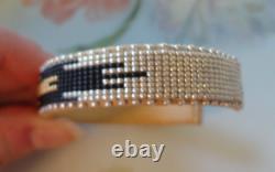 Etkie Navajo Indian Seed Beadwork Native Beaded Cuff Bracelet Leather 7-1/2