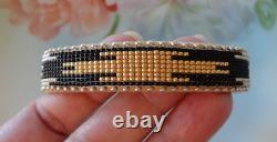 Etkie Navajo Indian Seed Beadwork Native Beaded Cuff Bracelet Leather 7-1/2