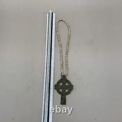 FUR TRADE Native American Copper Gorget Hudson Bay Era Beaded Cross Necklace