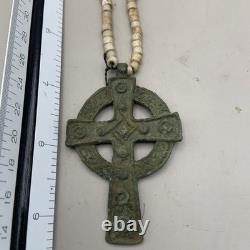 FUR TRADE Native American Copper Gorget Hudson Bay Era Beaded Cross Necklace