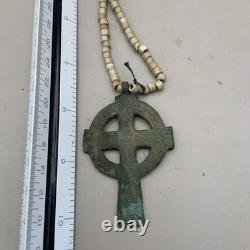 FUR TRADE Native American Copper Gorget Hudson Bay Era Beaded Cross Necklace
