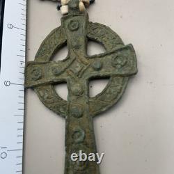 FUR TRADE Native American Copper Gorget Hudson Bay Era Beaded Cross Necklace