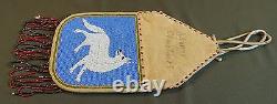 Fine Native American Plains 2 Sided Beaded Medicine Bag Bird & White Wolf 1932