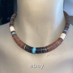Fine Santo Domingo Pueblo Indian Heishi Shell Turquoise Bead Collar Necklace