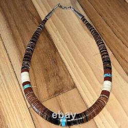 Fine Santo Domingo Pueblo Indian Heishi Shell Turquoise Bead Collar Necklace