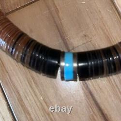 Fine Santo Domingo Pueblo Indian Heishi Shell Turquoise Bead Collar Necklace