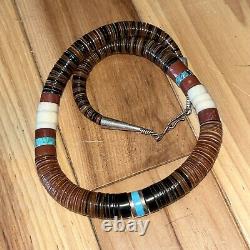 Fine Santo Domingo Pueblo Indian Heishi Shell Turquoise Bead Collar Necklace