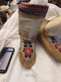 First Peoples Native American High Top Beaded Moccasins Cree Or Ojibwe