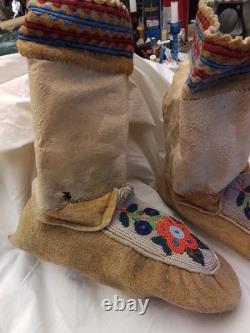First Peoples Native American High Top Beaded Moccasins Cree Or Ojibwe