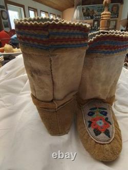 First Peoples Native American High Top Beaded Moccasins Cree Or Ojibwe