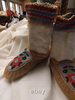 First Peoples Native American High Top Beaded Moccasins Cree Or Ojibwe