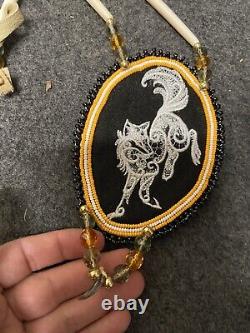 Fox Beaded Medallion Glow In Dark Native American Made Pow Wow Regalia Beadwork