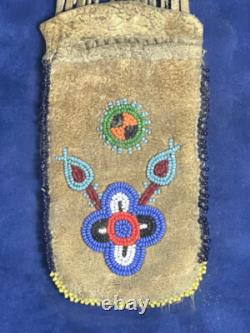Framed Native American Buckskin Beaded Puzzle Pouch