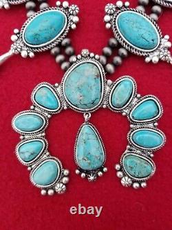 Full Squash Blossom Turquoise Necklace. Natural Stone. Nwt