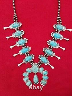 Full Squash Blossom Turquoise Necklace. Natural Stone. Nwt