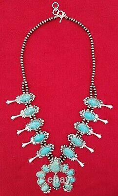 Full Squash Blossom Turquoise Necklace. Natural Stone. Nwt