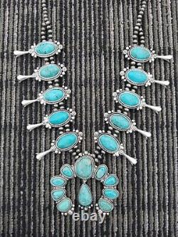 Full Squash Blossom Turquoise Necklace. Natural Stone. Nwt