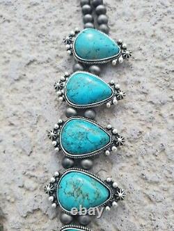 Full Squash Blossom Turquoise Necklace. Natural Stone. Nwt