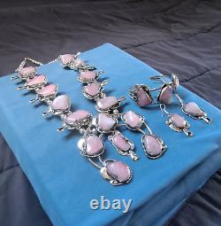 GIANT ROSE QUARTZ set Squash Blossom Necklace /w Bracelet and Earrings