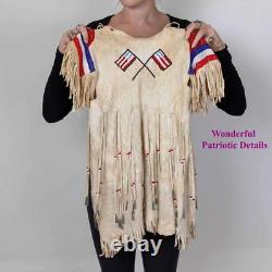 GIRLS Sioux Dress BEADED Quill Patriotic Leather Native American 1940's Antique