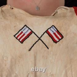 GIRLS Sioux Dress BEADED Quill Patriotic Leather Native American 1940's Antique