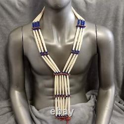 Genuine Native American Authentic Bead And Bone With Animal Hide Leather Necklace