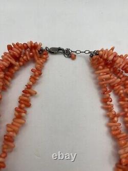 Gorgeous 5 Strand Genuine Pink Coral Silver Statement Necklace