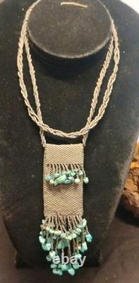 HAND MADE Native American Mix Bead turquise Medicine Bag Beaded Necklace 28