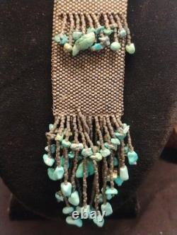HAND MADE Native American Mix Bead turquise Medicine Bag Beaded Necklace 28